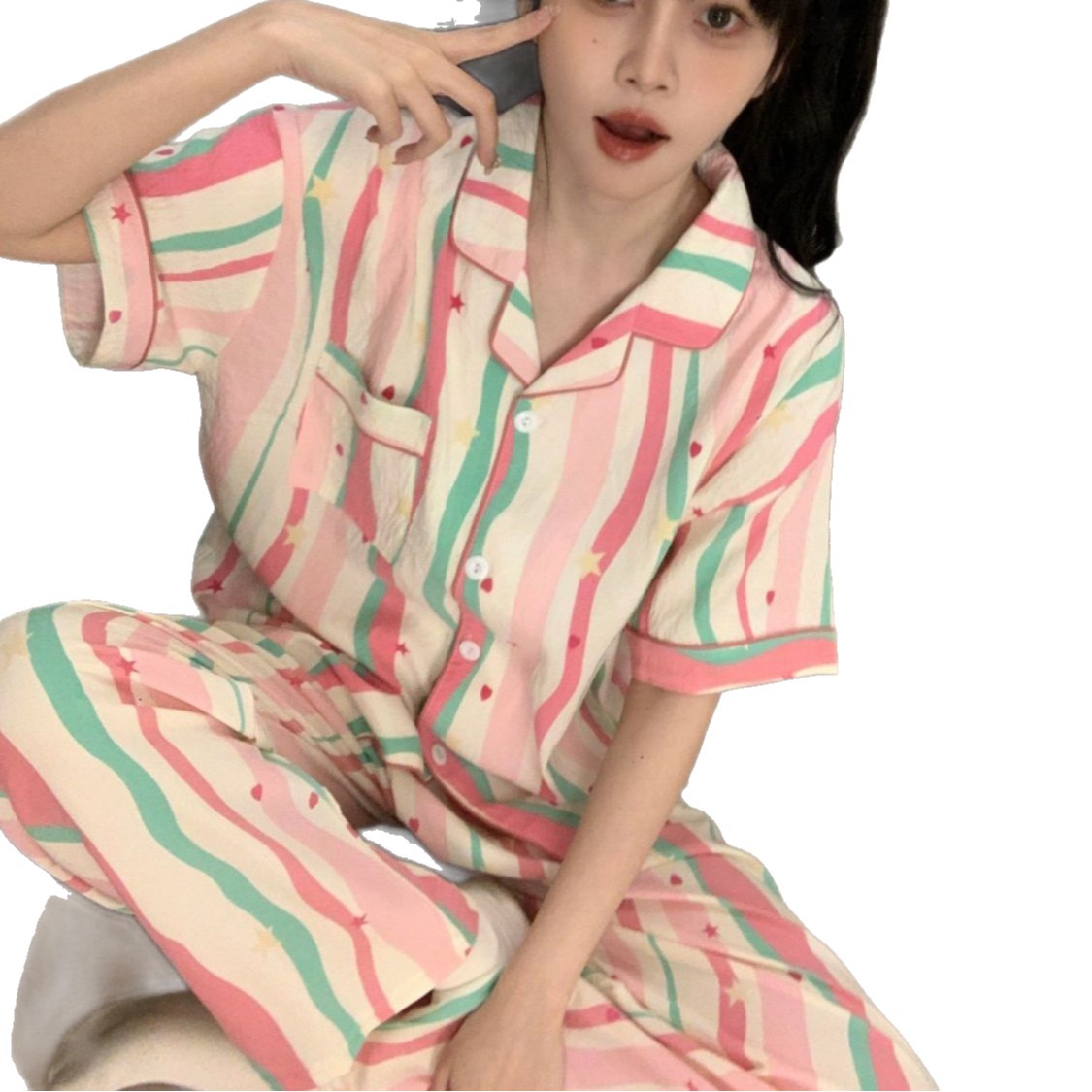 120G nubes de algodón pijama ropa para el hogar manga corta pantalones largos set TK pedidos de comercio exterior transfronterizo del sudeste asiático