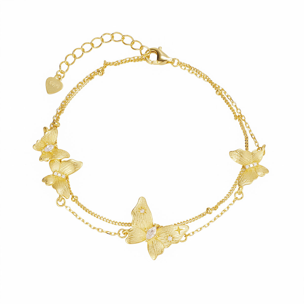 Fashionable Double-Layer Brushed Bracelet S925 Sterling Silver New Summer Zirconia Sparkling Butterfly Women's Jewelry_voghion.com