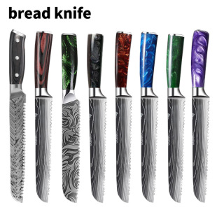 Cross-border stainless steel serrated slicing knife toast bread knife cake knife baking tools 8 inch laser pattern