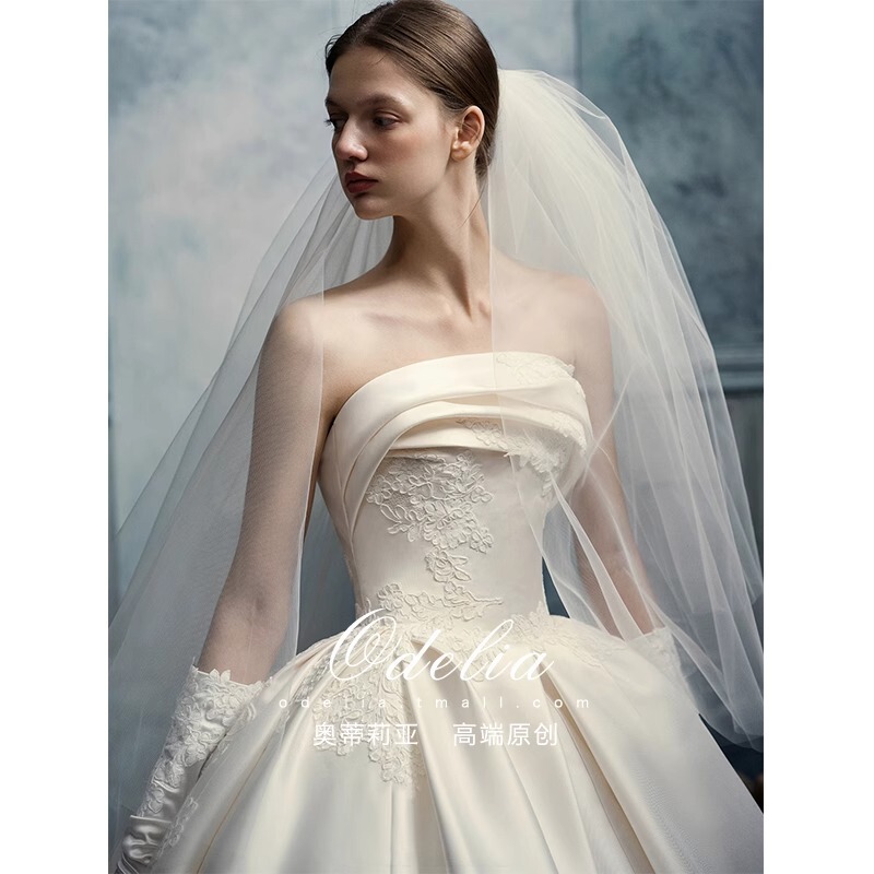 Odelia """"Floating Island》 Tube Top Main Wedding Dress 2025 New Bridal Large Trailing French Satin Main Veil Odelia """"Floating Island》 Tube Top Main Wedding Dress 2025 New Bridal Large Trailing French Satin Main Veil