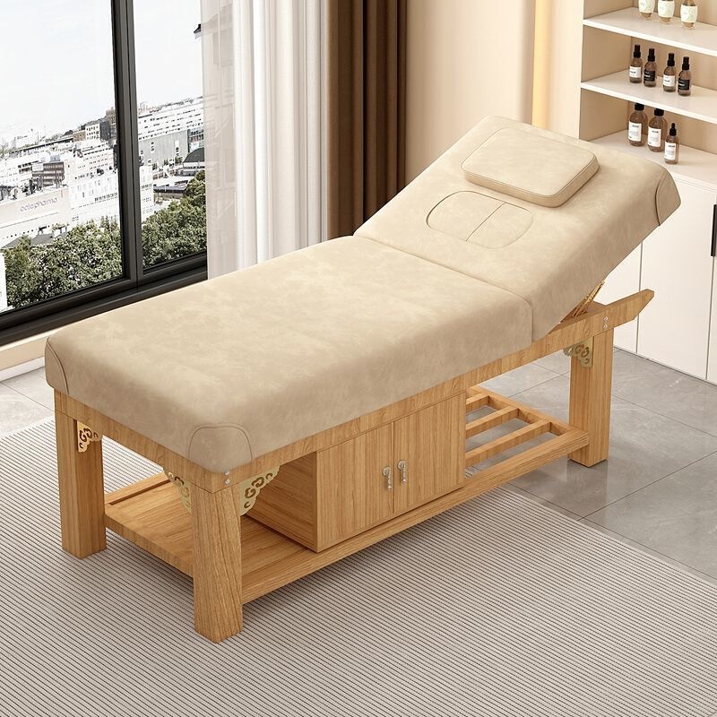 Solid wood beauty bed, high-end multifunctional treatment bed with holes for moxibustion, physiotherapy, body massage, and tuina Solid wood beauty bed, high-end multifunctional treatment bed with holes for moxibustion, physiotherapy, body massage, and tuina