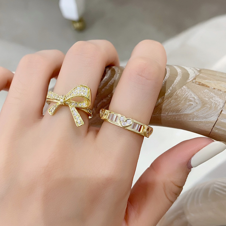 Fashion Gold-plated Micro-inlaid Zircon Bow Heart-shaped Open Ring display picture 14