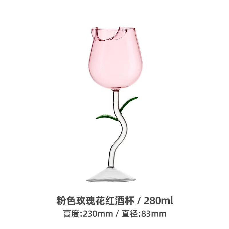Día de San Valentín romántico Rosa doble copa de vino tinto vidrio de borosilicato creativo copa de champán de cristal de dos piezas