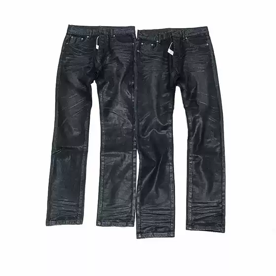 Archive Slim Straight Distressed Black Vinyl Wax Jeans High Street Goth Rock Pants In Stock