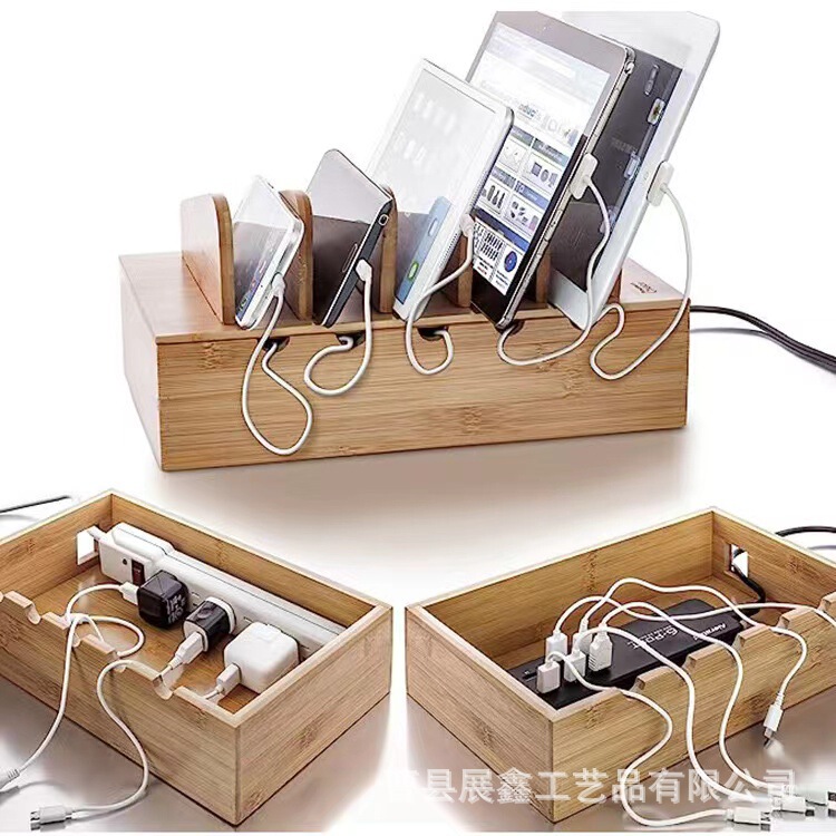 Wooden Plug-In Board Storage Box Creative Mobile Phone Tablet Bedroom Desktop Stand Creative Wooden Box Cross-Border