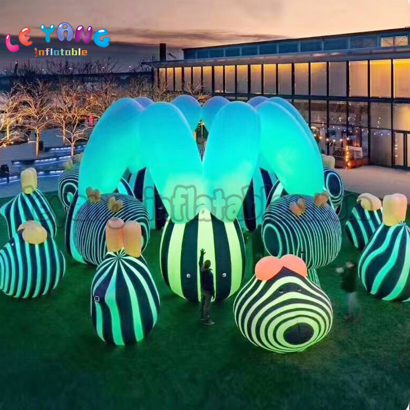 大型网红打卡花朵异形卡通发光兔子气模商场中庭装饰卡通充气