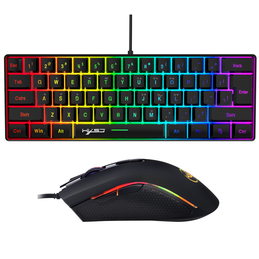 New 61keys wired keyboard set illuminated gaming mouse office game keybaord_voghion.com