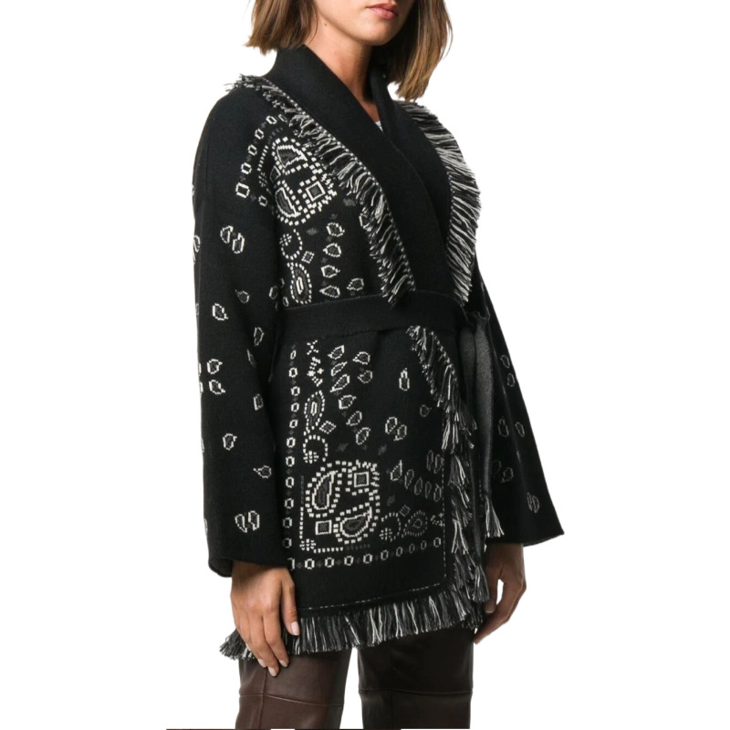 European and American Amazon Foreign Trade Thickened Knitted Cardigan Autumn and Winter Loose Mid-length Tassel Sweater Jacquard Wool Jacket European and American Amazon Foreign Trade Thickened Knitted Cardigan Autumn and Winter Loose Mid-length Tassel Sweater Jacquard Wool Jacket