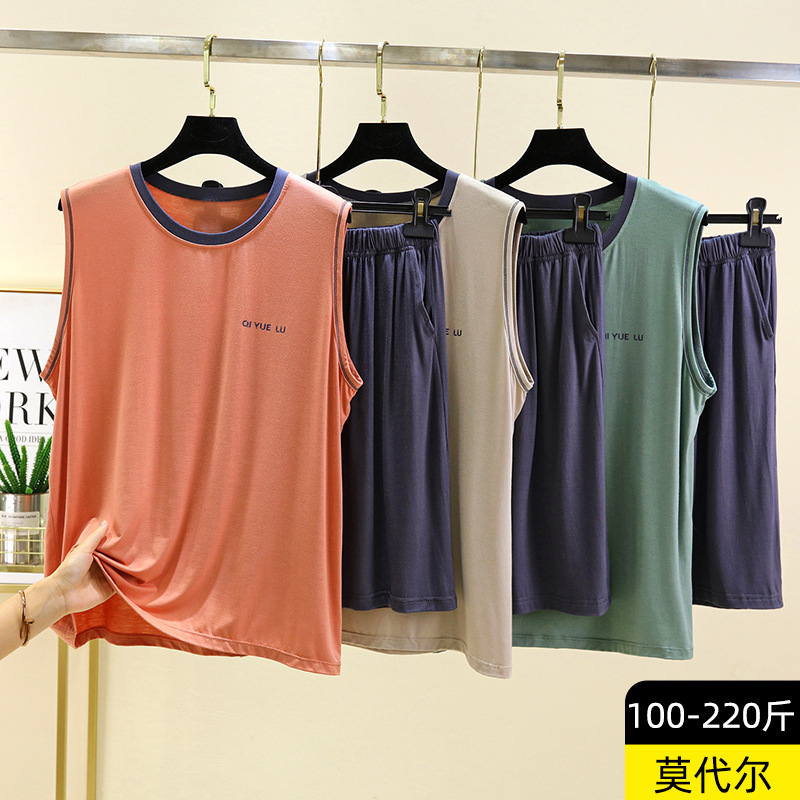 Men's Modal Vest and Shorts Set, Summer Loose Sleeveless Top, Large Size Home Pajamas and Pajama Pants Two-Piece Set 4