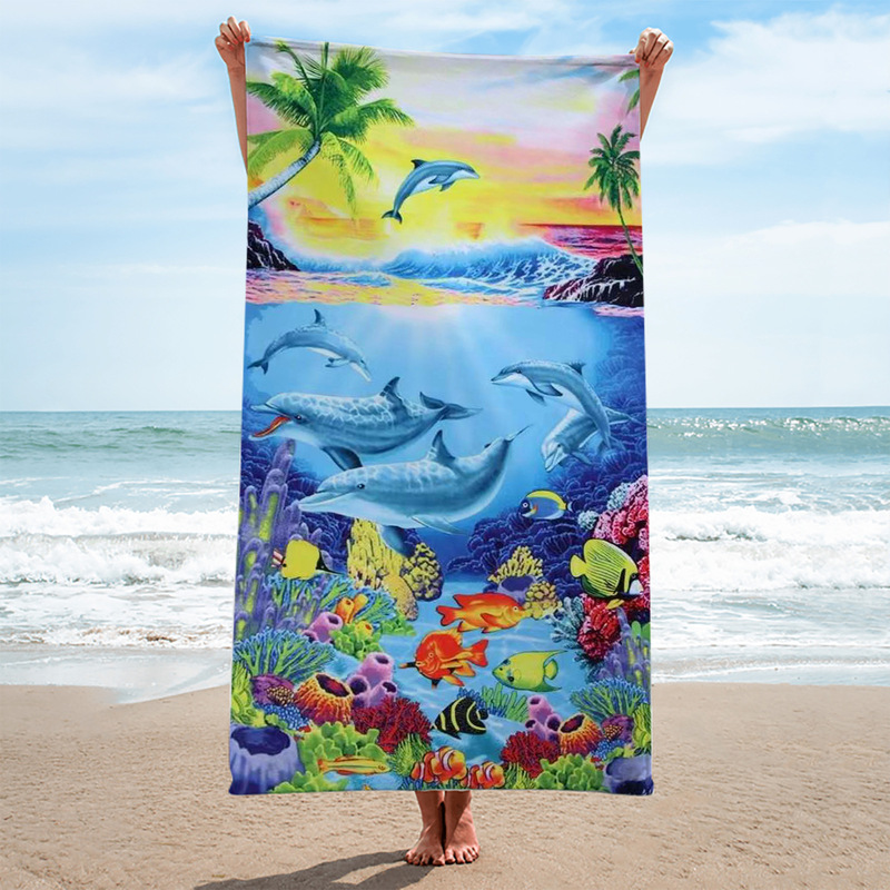 Cross-Border Amazon Summer Ocean Beach Towel Digital Printed Rectangular Beach Towel Bath Towel Towel Sandproof Cross-Border Amazon Summer Ocean Beach Towel Digital Printed Rectangular Beach Towel Bath Towel Towel Sandproof