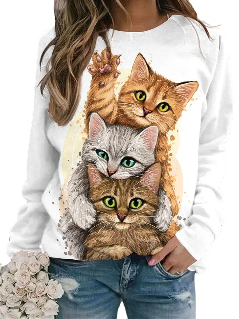Mujeres Sudadera Manga Larga Camisetas Impresión Moda Gato display picture 17