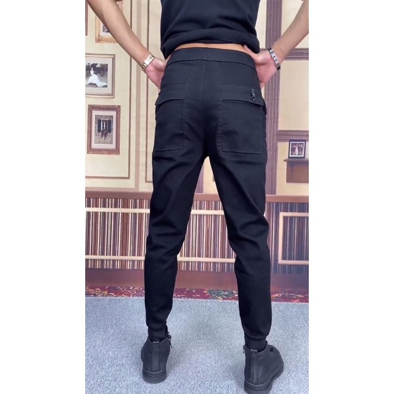 2024 Men's New Black Jeans Fashion Trend Versatile Haren Internet Celebrity Elastic Slimming Casual Pants_voghion.com
