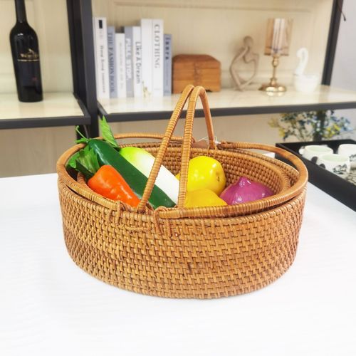 Vietnamese rattan picnic basket, hand-woven shopping basket, fruit, vegetable, bread, fruits and sundries, large portable storage basket