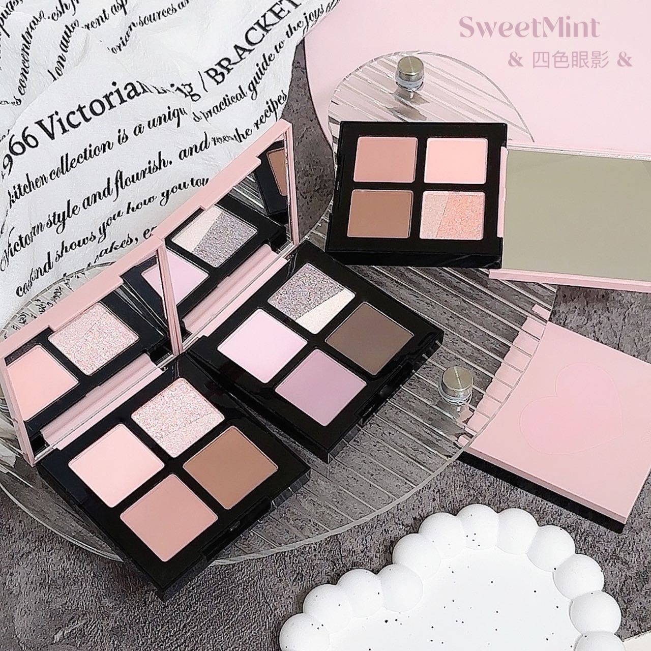 SWEET MINT four-color eyeshadow palette, multi-use, with pearlescent, matte, and fine shimmer finishes, fine texture, long-lasting eyeshadow
