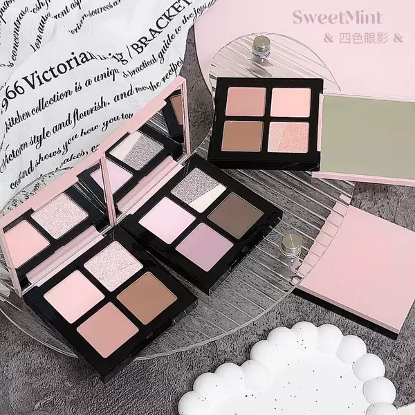 SWEET MINT four-color eyeshadow palette, multi-use, with pearlescent, matte, and fine shimmer finishes, fine texture, long-lasting eyeshadow
