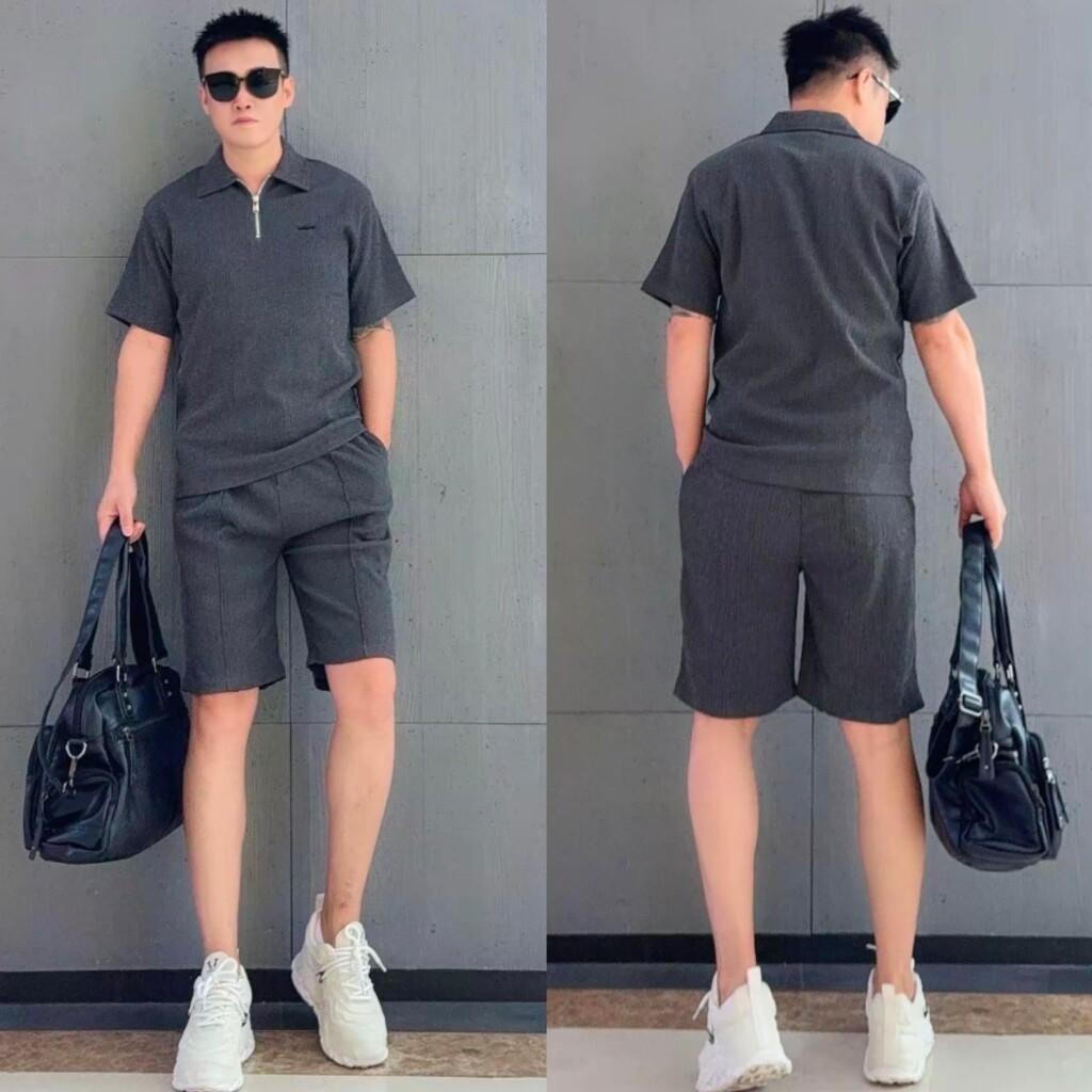 2026 Summer New Men's Solid Color Zipper Lapel Short-Sleeve Suit - Versatile, Comfortable, Breathable, Loose-Fitting, Casual