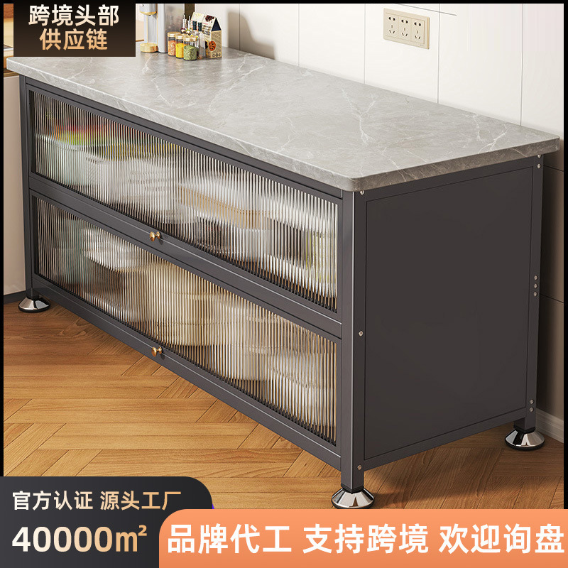 Customized Kitchen Shelves Against the Wall, Integrated Floor-Standing Multi-Layer Storage Cabinets, Slate Microwave Storage Cabinets, Cabinets
