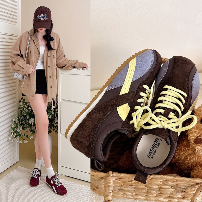 Casual sports shoes, racing shoes for women, color-blocked retro-style Forrest Gump shoes, German training shoes, soft sole, soft leather, lace-up version Casual sports shoes, racing shoes for women, color-blocked retro-style Forrest Gump shoes, German training shoes, soft sole, soft leather, lace-up version