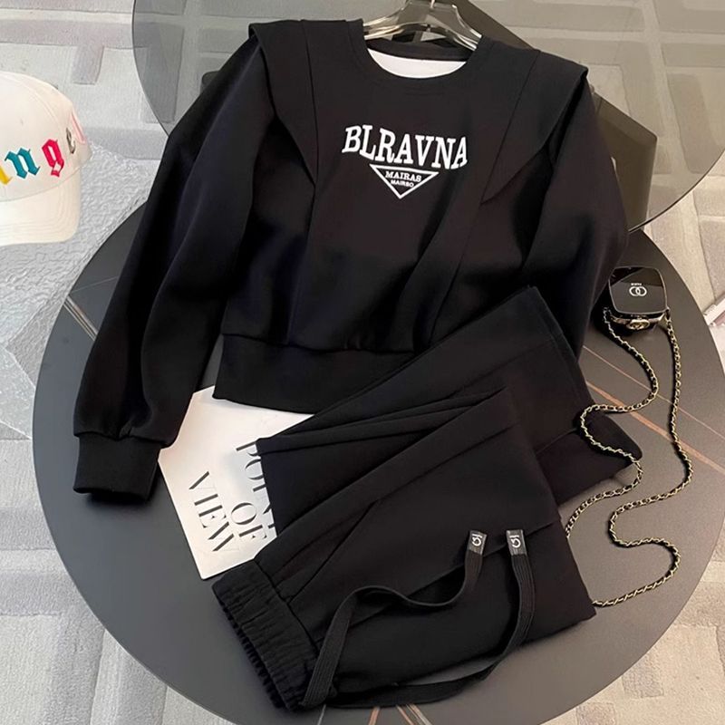 欧洲站休闲运动服套装女春秋新款小个子减龄卫衣阔腿裤显瘦两件套|undefined