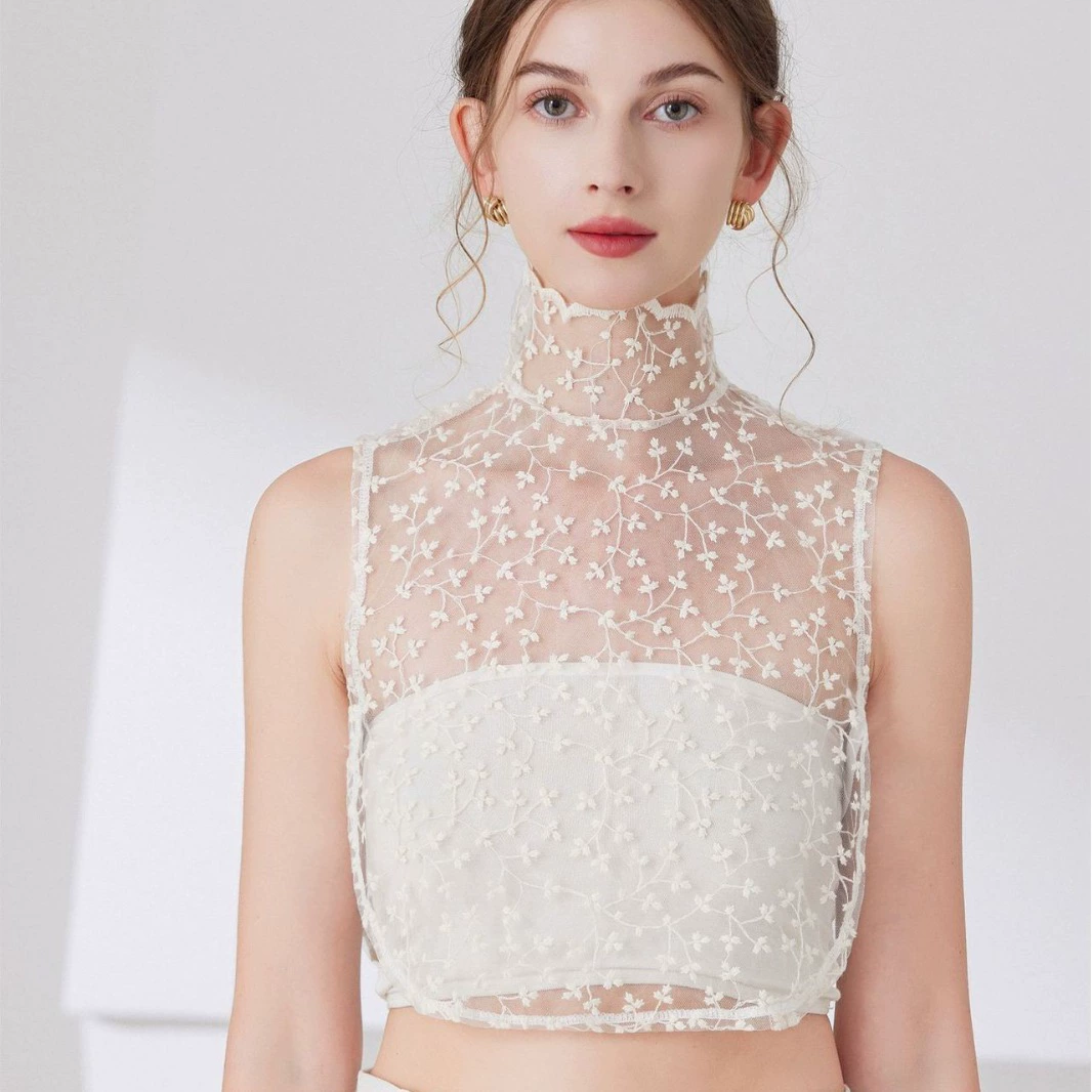 Трансграничный кружевной вышитый искусственный воротник OZON с французским вырезом, искусственный воротник средней длины для женщин, элегантное украшение из чистого хлопка высокого класса