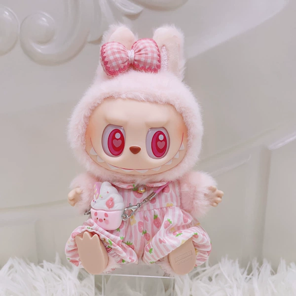 Strawberry, overall, trousers, pin with bow for ice cream