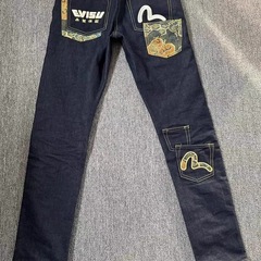 摩凌福神ジーパンサイズM濃淡ジャカード刺繍ステッチ潮牌プリント長ズボンネット赤同金ins