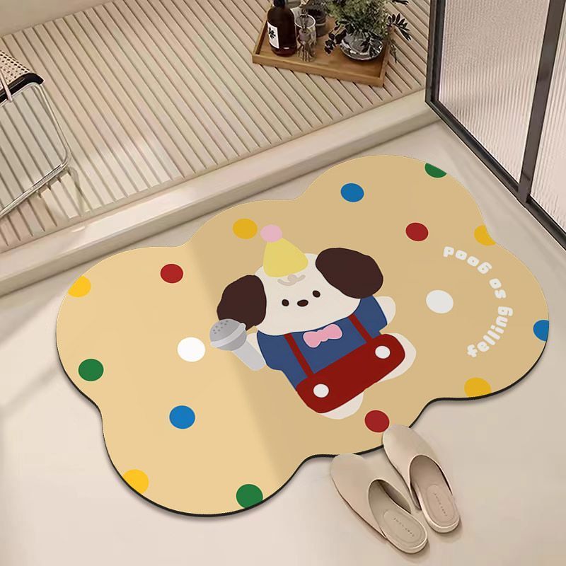 珪藻泥フロアマット漫画かわいい犬浴室シンクフロアマット家庭用浴室吸水速乾フロアマット|undefined