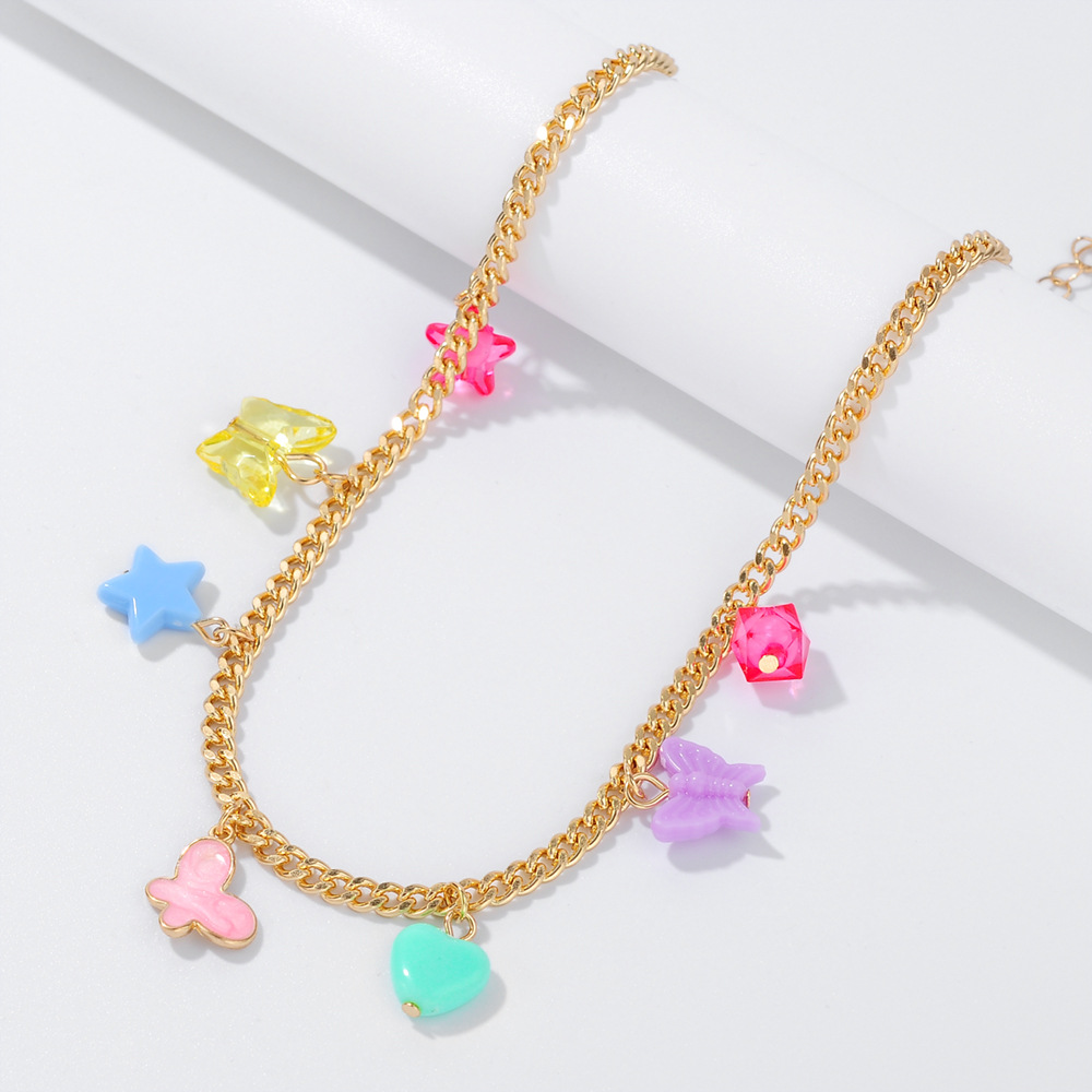 Cute Heart Shape Butterfly Iron Plating Acrylic Womenu0027S Necklace