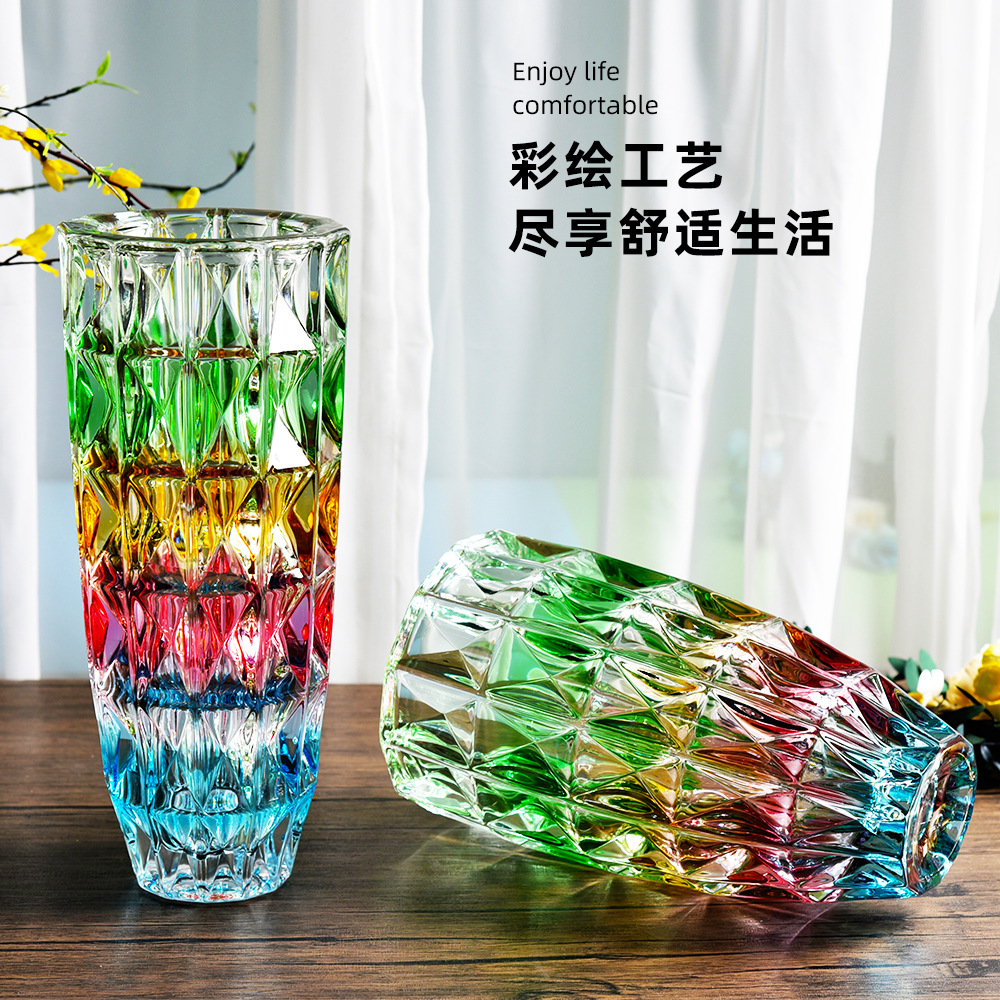 新款彩色炫彩装饰花瓶现代简约家居软装花瓶摆件家用艺术创意花瓶