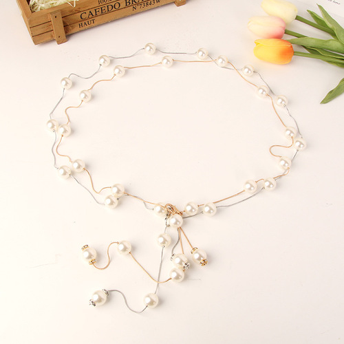 Women's pearl waist chain dress wedding dress matching waist chain small fragrance decoration slim waist belt fashion sweater chain 