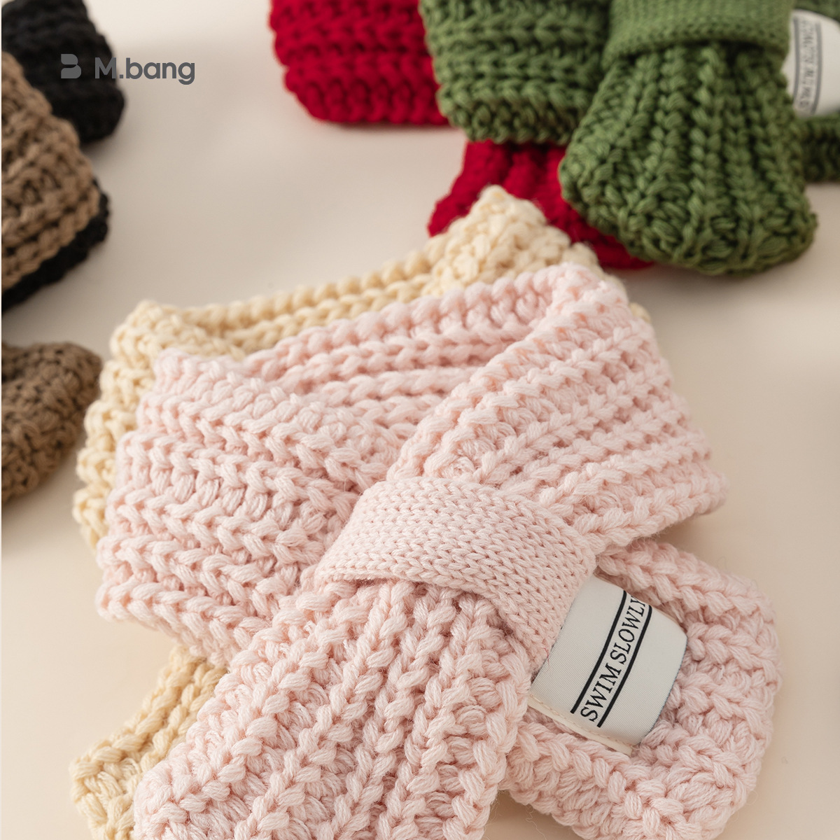 Bufandas para niños de invierno para niños de moda etiqueta de tela de color sólido calentamiento tejido lana cruzada collar