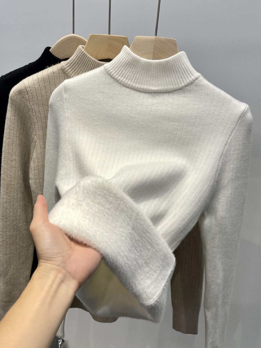 Suéter de mujer Ropa interior de estilo occidental Otoño e Invierno 2024 Nueva ropa de mujer suelta Forrado de lana engrosada camisa de fondo de punto