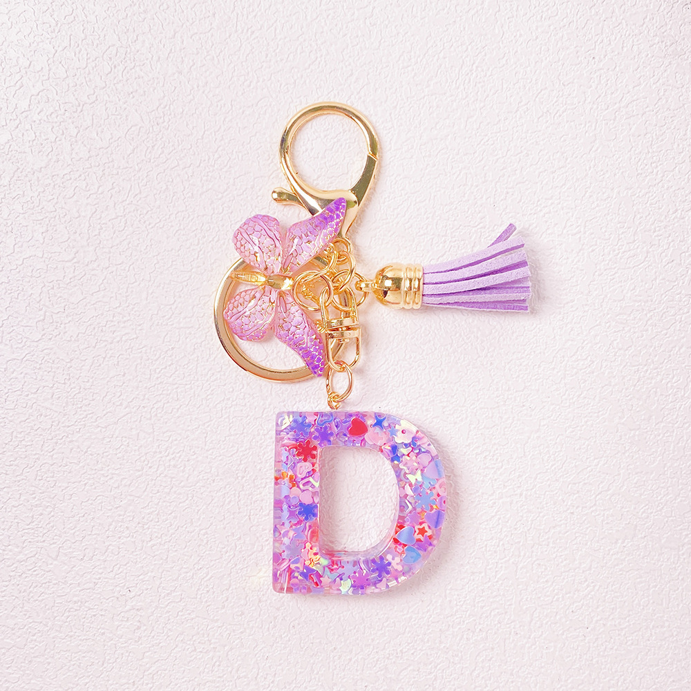 20g Weight Sequins Inlay Material Keychain Classification Daily Occasion Epoxy Material Letter, Butterfly Pattern Women's Gender Sweet Style Purple Color Letter Butterfly Keychain Epoxy Sequins Women's Sweet Keychain 5