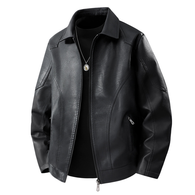 Cross-Border Men's Jacket Trendy Brand Stylish Leather Jacket Men's New Popular Korean Version Plus-Size Turn-Down Collar Men's Leather Coat