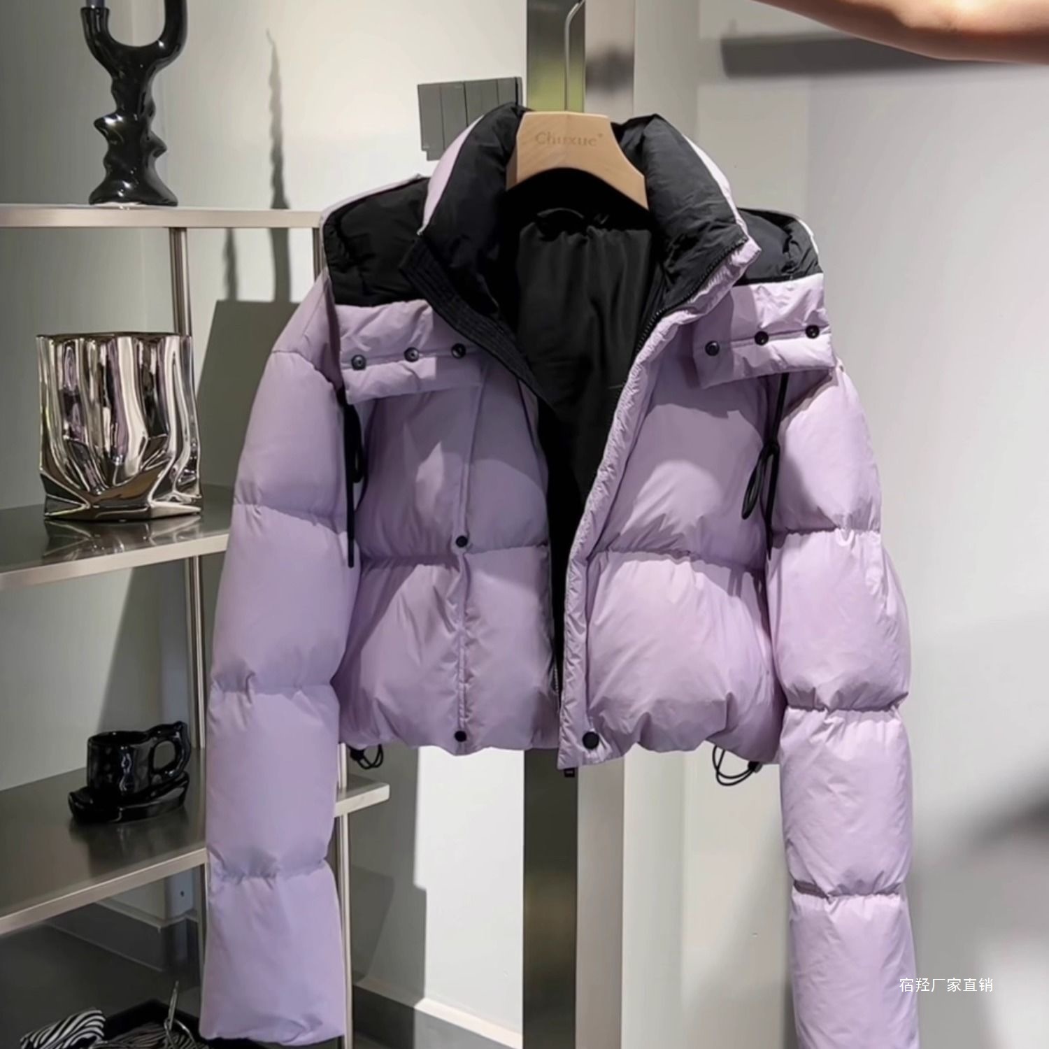 欧货感炸街紫色短款羽绒棉女冬季2025新款连帽面包服加厚外套