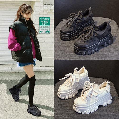 Live broadcast trendy 2024 new platform thick-soled dad shoes for women spring and summer versatile ins trendy casual plus velvet sneakers