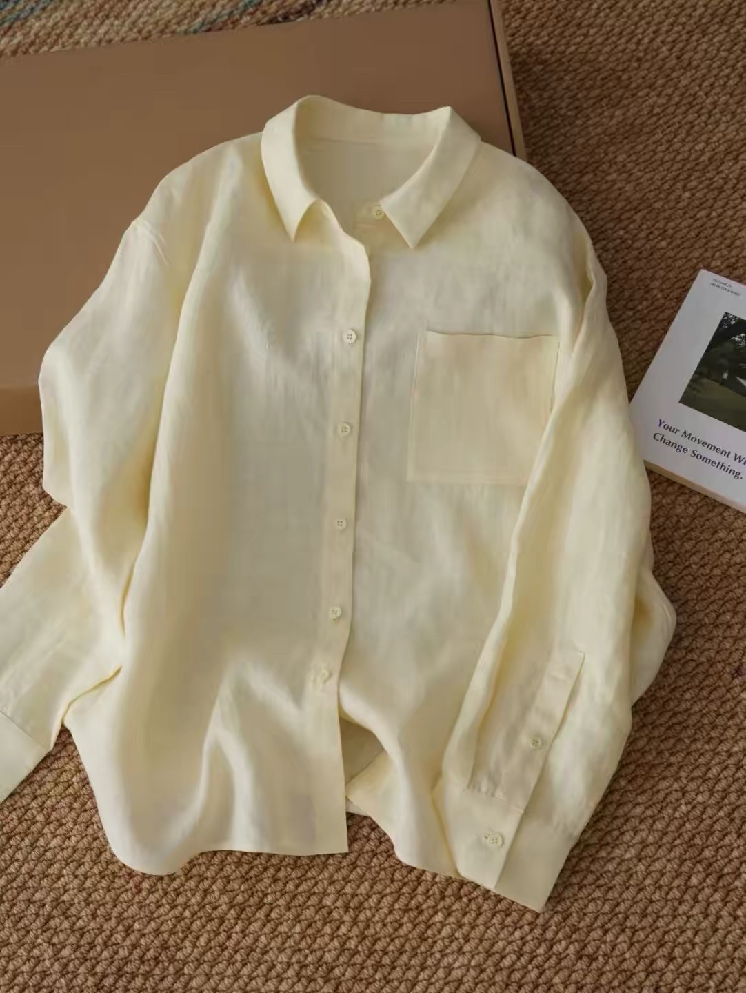 BESTIE imported linen white milky yellow shirt women's light luxury…