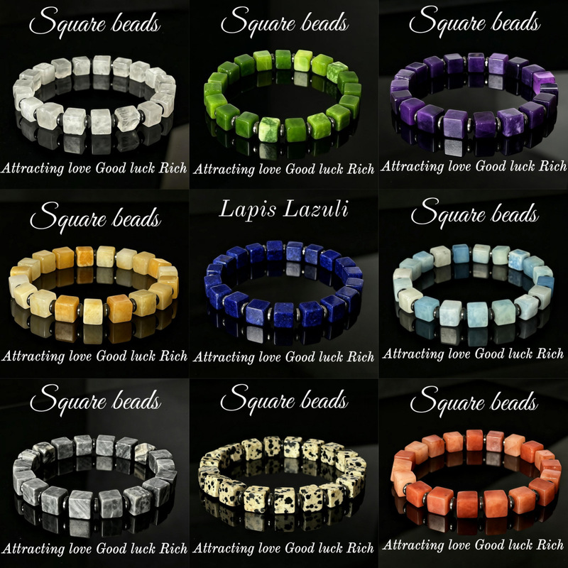 Temu, Xiyin, TK, Amazon bracelet, 8x8 square beads, lapis lazuli, green aventurine, amethyst, white jade, spotted black agate, wholesale Temu, Xiyin, TK, Amazon bracelet, 8x8 square beads, lapis lazuli, green aventurine, amethyst, white jade, spotted black agate, wholesale