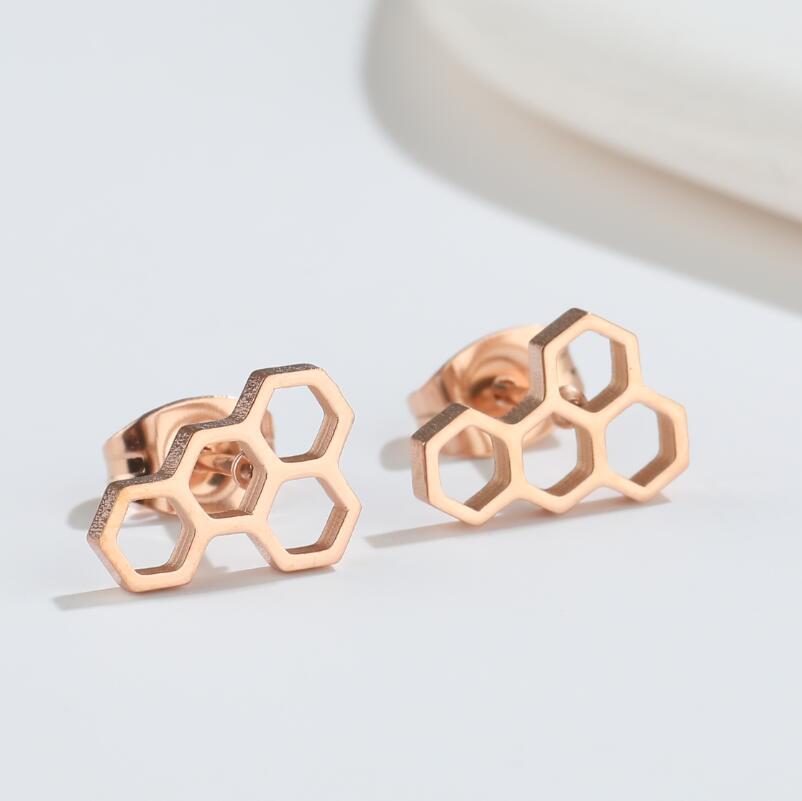 Fashion Honeycomb Titanium Steel Ear Studs Plating No Inlaid Stainless Steel Earrings display picture 1