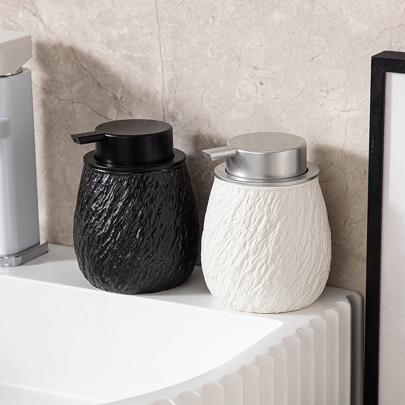 Dispensador de jabón cerámico tipo espuma con diseño de piedra, para gel de ducha y champú, botella de cerámica recargable de estilo nórdico.