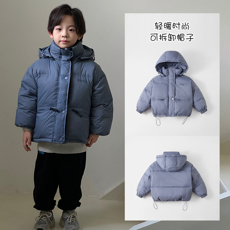 Hombres y mujeres ropa para niños de tamaño medio y grande nuevo engrosado calentamiento capas de desprendimiento niños niños chaqueta de plumón blanco chaqueta corta