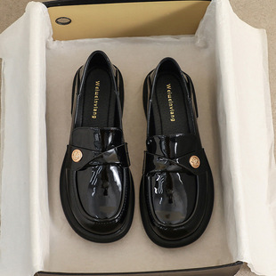 Weiwei girl 105-16 platform loafers women's 2023 new small gold coin soft bottom leather shoes Women's British Style