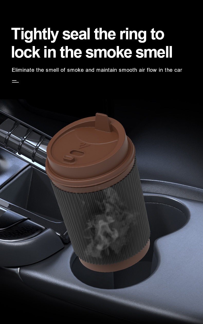 Car Ashtray with Light, One-Click Opening Lid, Luminous Alloy Liner Ashtray, Coffee Cup Beverage Led