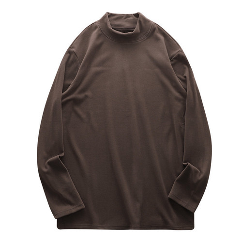 Men's half-high collar basic t-shirt, men's thermal lining, padded long-sleeved T-shirt, men's clothing, double-sided for boys