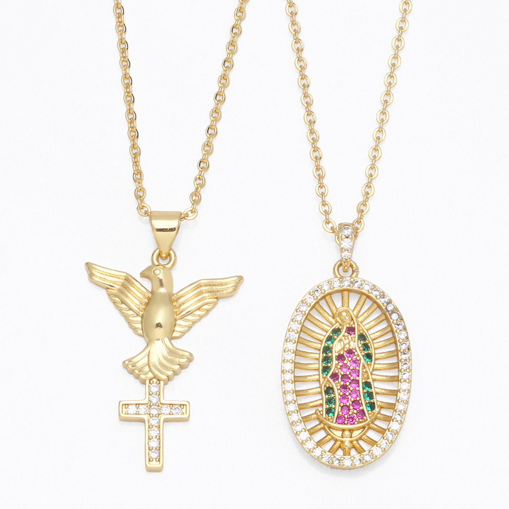 Creative Diamond-encrusted Peace Dove Cross Pendant Copper Zircon Virgin Necklace display picture 1