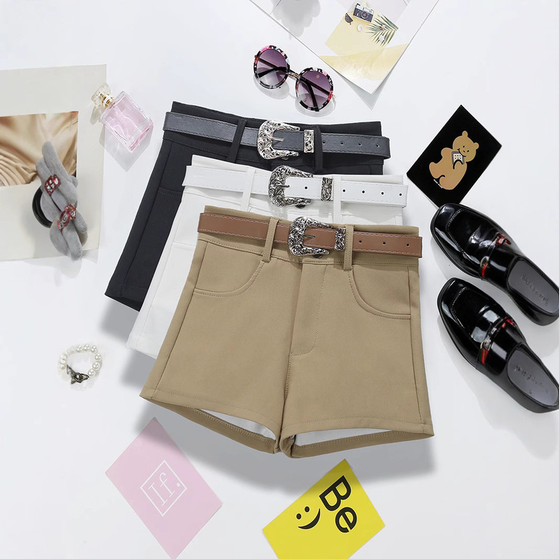 With Belt ~ American Retro Khaki Casual Shorts for Women to Wear Summer New Elastic Slimming Look Tights 9569 With Belt ~ American Retro Khaki Casual Shorts for Women to Wear Summer New Elastic Slimming Look Tights 9569