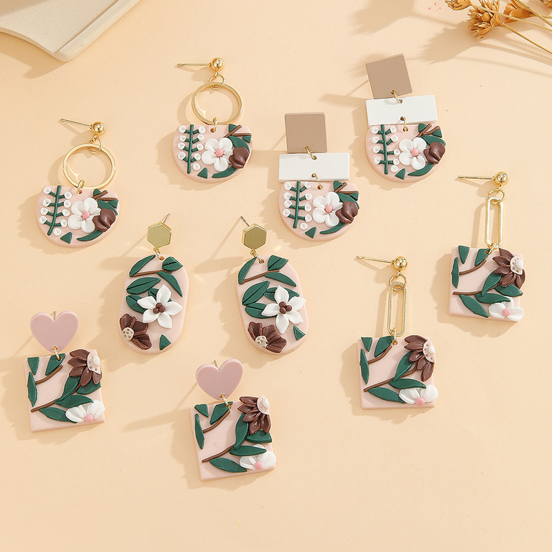 Bohemian Flower Hand-made Soft Ceramic Earrings Women's Earrings Niche High-end Handmade Polymer Clay Earrings