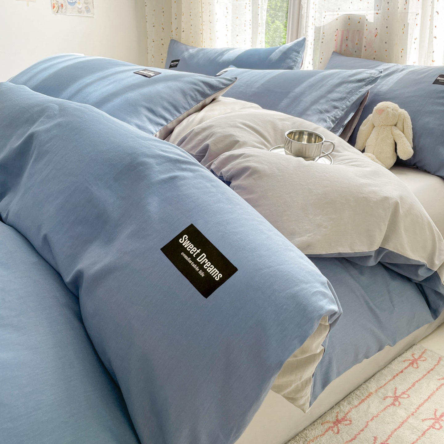 Pure Cotton Bed Four-Piece Set, High-End Cotton Double Quilt Cover, Bed Pillowcase, Bed Sheet, Three-Piece Set, Thickened and Simple