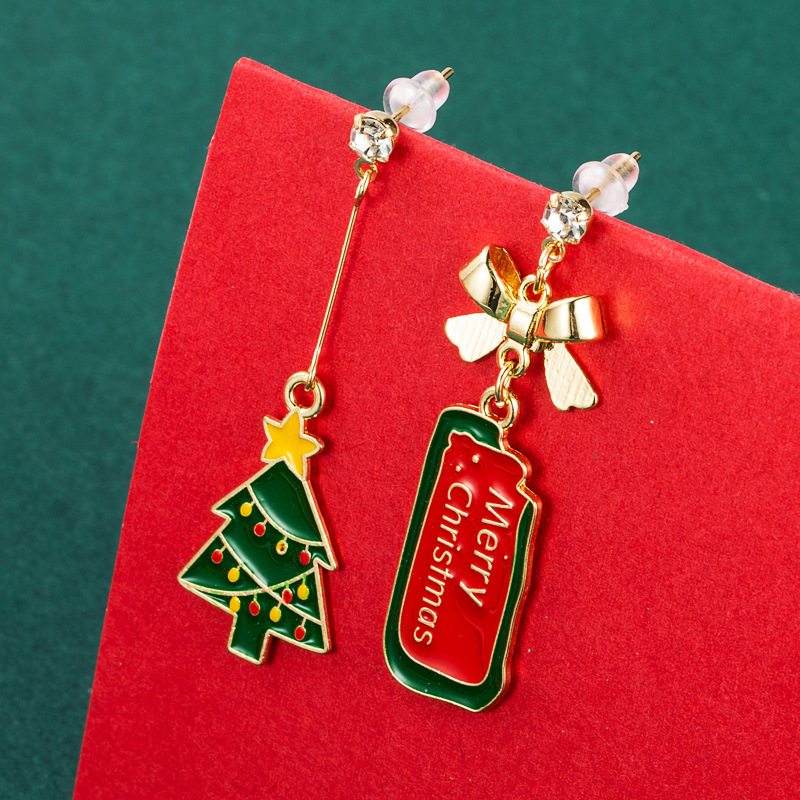 Christmas2021 Christmas Series Alloy Christmas Tree Bow Eardrops Earrings Female Ins Style Ear Rings display picture 7