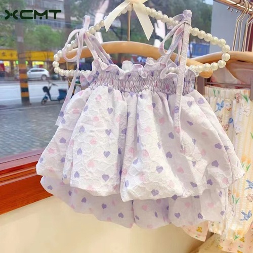 Children's Summer Set for Girls - 2241 Korean Version, Two-Piece Set Including Tank Top and Shorts with Heart Design, New Arrival Summer Clothing